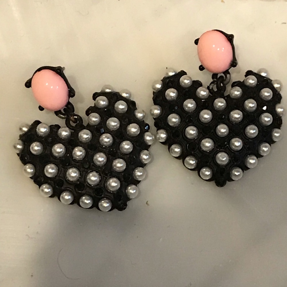 Betsy Johnson Polka Dot Pearl Heart Earrings